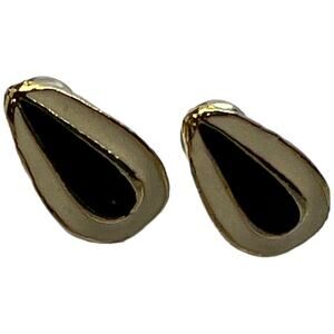Vintage Black & White Teardrop Post Earrings 1980s Mod Retro Jewelry